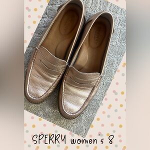 SPERRY women’s gold metallic loafer slip on size 8